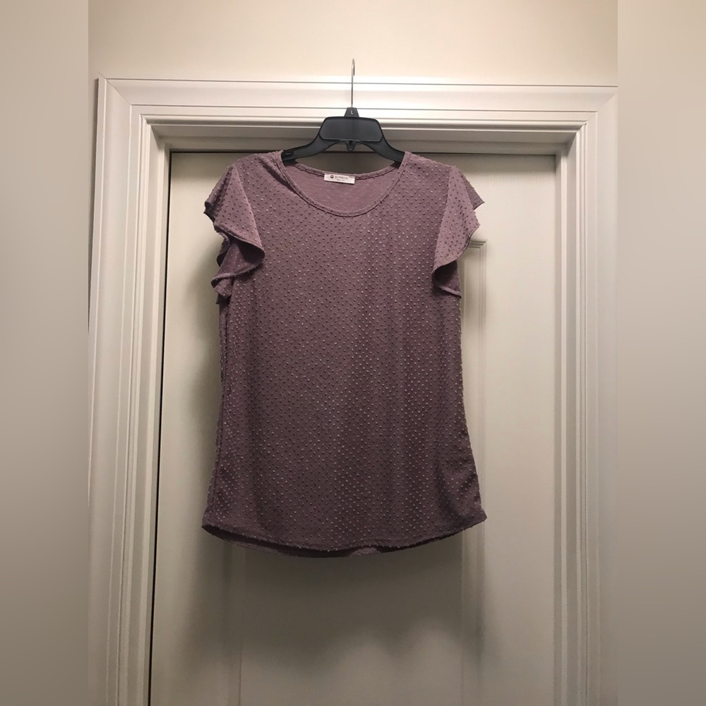 New BomBom Lavender Dotted Swiss Ruffle Sleeve Top